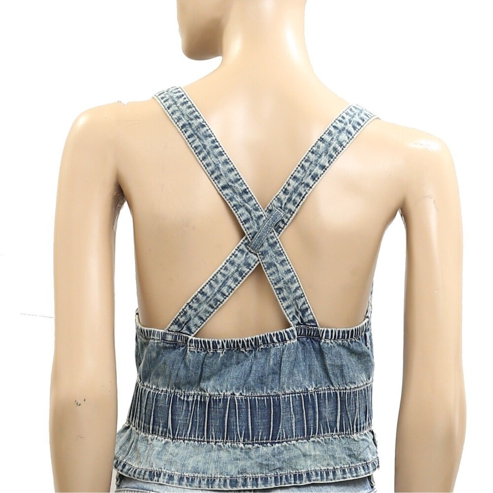 Free People We The Free Paradise Denim Criss Cross Blouse Top Cotton S 280867 - Picture 6 of 7